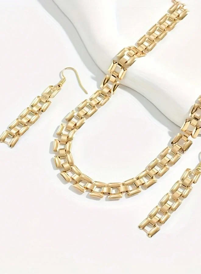 Take Two  Gold Geometric Link Necklace and Earring Set for Women | Best Price UAE